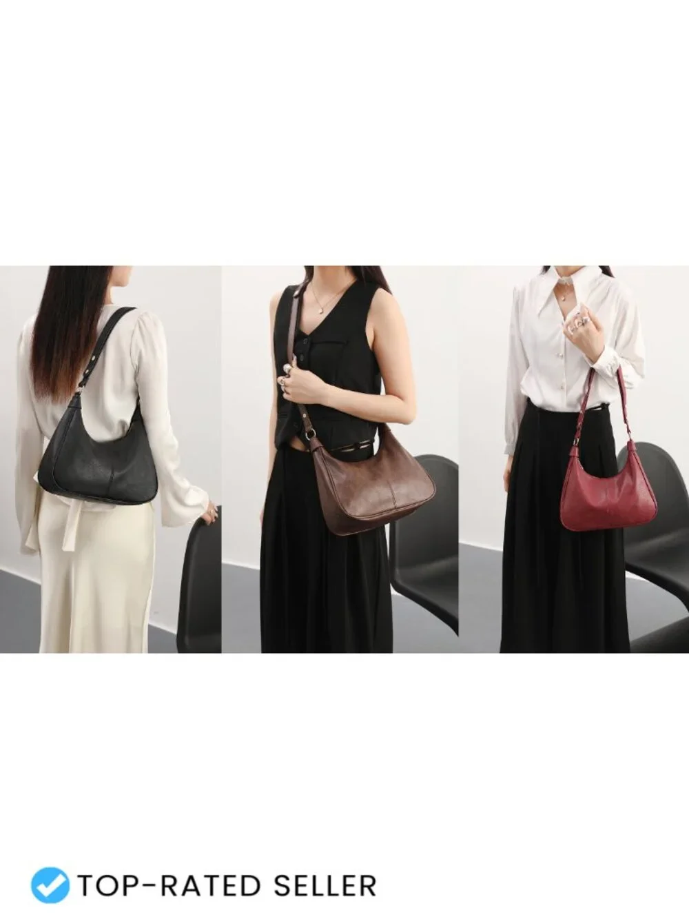 Ultra Soft Foldable Vegan Leather Crossbody Hobo Handbag